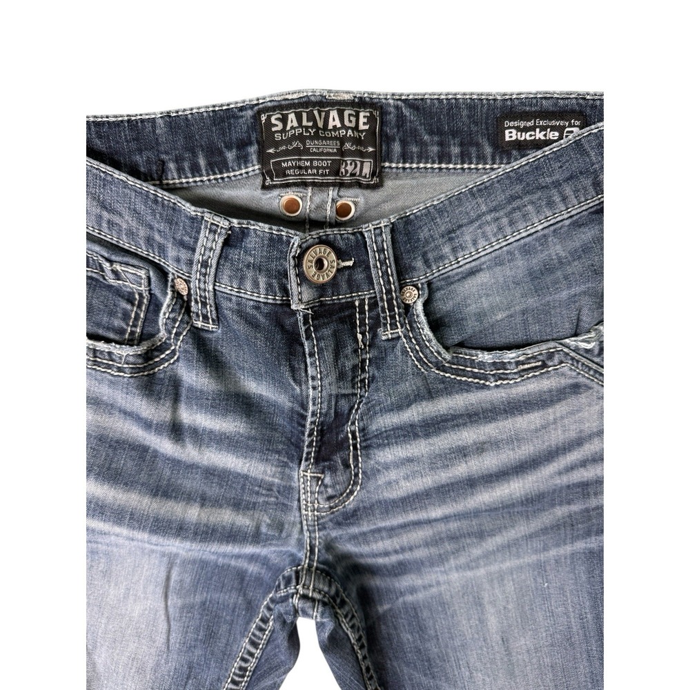 Buckle Mens Salvage Mayhem Jeans Medium Wash Regular Fit Straight Leg 32L
